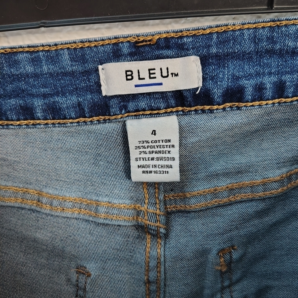 BLEU Women's Blue Denim Shorts Sz 4 Slash Pockets High Rise Stretch - Picture 3 of 9